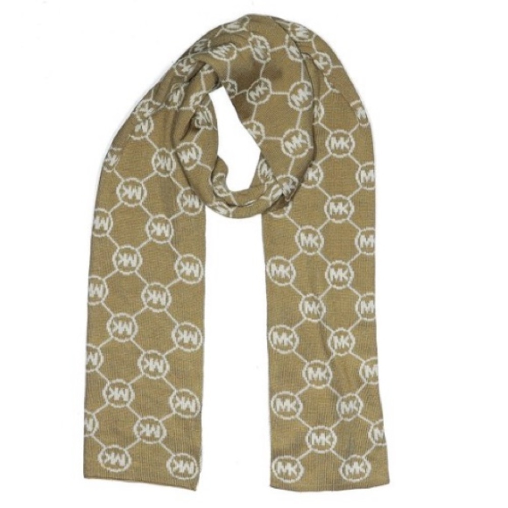 MICHAEL Michael Kors Logo MK Brown Cream Women's One Size Fits All Scarf
